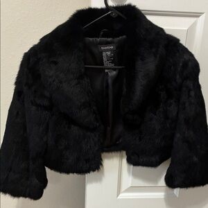 bebe Black Faux Fur Cropped Teddy Jacket